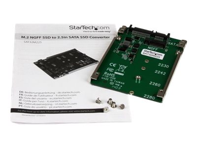 StarTech.com M.2 SATA SSD to 2.5in SATA Adapter - M.2 NGFF to SATA Converter - 7mm - Open-Frame Bracket - M2 Hard Drive Adapter (SAT32M225) - Storage controller - 1 Channel - SATA 6Gb/s - SATA 6Gb/s - for P/N: BRACKET125PT, BRACKET125PTP, SATERASER4, SDOCK1EU3P2, SDOCK4U313, USB31C2SAT3