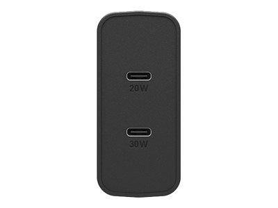 OtterBox Wall Charger - Power adapter - 50 Watt - 3 A - PD 3.0 - 2 output connectors (24 pin USB-C) - black shimmer