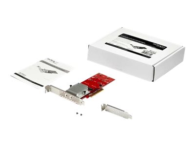 StarTech.com Dual M.2 PCIe SSD Adapter Card, x8 / x16 Dual NVMe or AHCI M.2 SSD to PCI Express 3.0, M.2 NGFF PCIe (M-Key) Compatible, Vented, Supports 2242, 2260, 2280, JBOD, Mac & PC - Full/Low-Profile Brackets (PEX8M2E2) - Interface adapter - M.2 - Expansion Slot to M.2 - M.2 Card - low profile - PCIe 3.0 x8 - red - TAA Compliant