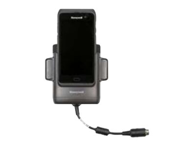 CT45 and CT45 XP booted and non-booted vehicle dock. For charging CT45/XP w/or w/o a convertible adaptor compatible w/ hand strap. NFC tag integrated for seamless pairing with mobile computer.