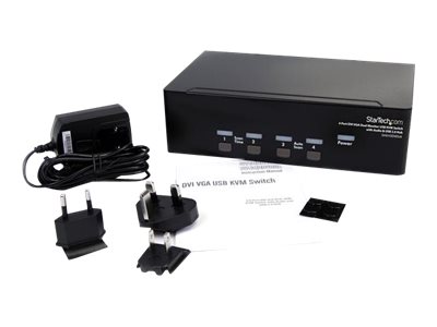 StarTech.com 4 Port DVI VGA Dual Monitor KVM Switch USB with Audio and USB 2.0 Hub (SV431DDVDUA) - KVM / audio / USB switch - 4 x KVM / audio / USB - 1 local user - desktop - for P/N: IM12D1500P, SVA12M2NEUA, SVA12M5NA, USBDVI4N1A6, USBVGA4N1A10, USBVGA4N1A6