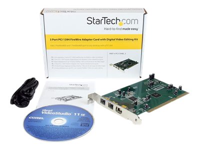 StarTech.com 3 Port 2b 1a PCI 1394b High-quality FireWire Adapter Card (PCI1394B_3) - FireWire adapter - PCI 64 - Firewire, FireWire 800 - 3 ports