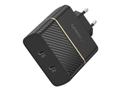 OtterBox Wall Charger - Power adapter - 50 Watt - 3 A - PD 3.0 - 2 output connectors (24 pin USB-C) - black shimmer