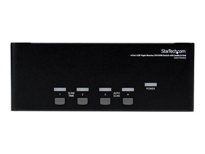 StarTech.com 4 Port Triple Monitor DVI USB KVM Switch with Audio & USB 2.0 Hub - Multi Monitor KVM - USB DVI KVM Switch (SV431TDVIUA) - KVM / audio / USB switch - 4 x KVM / audio / USB - 1 local user - desktop - for P/N: SV431RACK, SVA12M2NEUA, SVA12M5NA