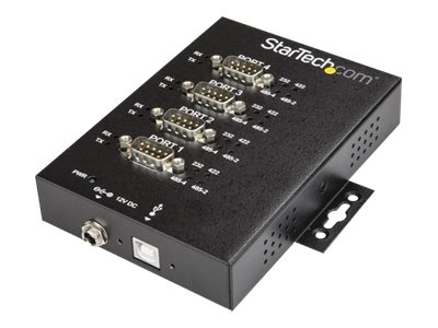 StarTech.com 4 Port Serial Hub USB to RS232/RS485/RS422 Adapter, Industrial USB 2.0 to DB9 Serial Converter Hub, IP30 Rated, Din Rail Mountable Metal Serial Hub, 15kV ESD Protection - 6ft Locking Cable Incl - Serial adapter - USB 2.0 - RS-232/422/485 x 4 + USB 2.0 x 1 - black - TAA Compliant