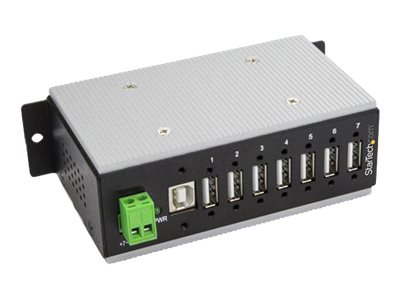 StarTech.com 7 Port USB 2.0 Hub, Metal Industrial USB-A Hub (7x USB-A) with ESD & Surge Protection, Extended Operating Temp -40 to 185°F, Din Rail/Wall/Desk Mountable, USB Expander, Rugged - Windows/macOS/Linux (HB20A7AME) - Hub - 7 x USB 2.0 - DIN rail mountable - DC power - TAA Compliant - for P/N: ITB20D3250