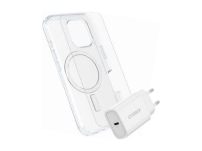 OtterBox KIT Apple iPhone 16 (Symmetry Clear MagSafe / Premium Glass / EU USB-C Wall Charger 30W - white)