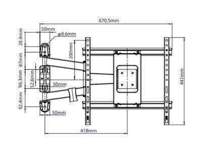 B-TECH BTV513/B - Mounting kit (double arm wall mount, mounting plate, cable management clip, 2 interface brackets) - Ultra-Slim - for flat panel - black - screen size: up to 55\" - mounting interface: up to 400 x 400 mm