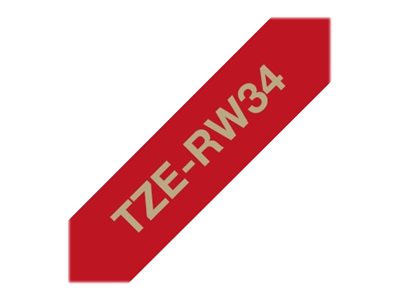 Brother TZe-RW34 - Gold on wine red - Roll (1.2 cm x 4 m) 1 cassette(s) ribbon tape - for Brother PT-D600, H110, P-Touch PT-E310, P-Touch Cube PT-P300, P-Touch Embellish PT-D215