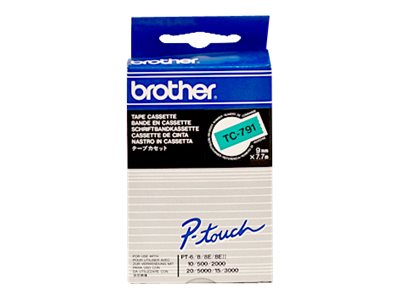 Brother TC791 - 9 mm x black on green - laminated tape - for P-Touch PT-2000, PT-3000, PT-500, PT-5000, PT-8E