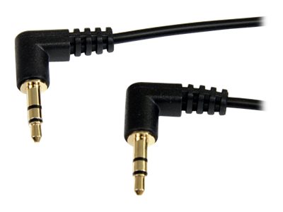 StarTech.com 1 ft. (0.3 m) Right Angle 3.5 mm Audio Cable - 3.5mm Slim Audio Cable - Right Angle - Male/Male - Aux Cable (MU1MMS2RA) - Audio cable - mini-phone stereo 3.5 mm male to mini-phone stereo 3.5 mm male - 30 cm - black - right-angled connector