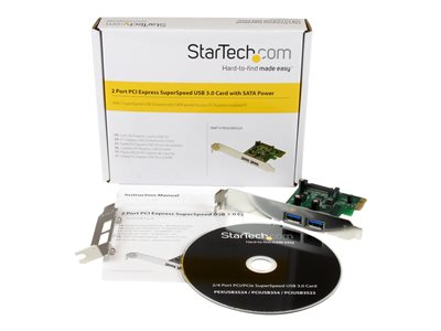 StarTech.com 2 Port PCI Express (PCIe) SuperSpeed USB 3.0 Card Adapter with UASP - SATA Power - Dual Port USB 3 PCIe Controller (PEXUSB3S24) - USB adapter - PCIe - USB 3.0 x 2 - for P/N: CFASTRWU3, ST3300GU3B, ST4300U3C1, ST4300U3C1B, ST7300U3M, ST7300USBME, USB3S2ESATA3