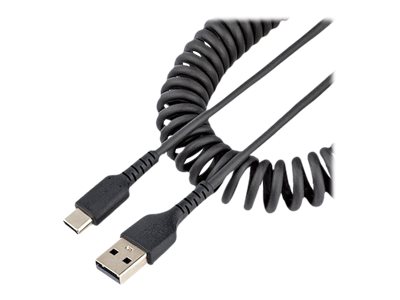 StarTech.com 20in (50cm) USB A to C Charging Cable, Coiled Heavy Duty Fast Charge & Sync USB-C Cable, High Quality USB 2.0 A to Type-C, Rugged Aramid Fiber, TPE, 3A, S20, iPad, Pixel - Durable Male to Male USB - USB cable - USB (M) to 24 pin USB-C (M) - USB 2.0 - 3 A - 50 cm - coiled - black