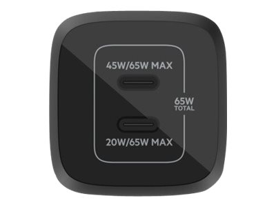 Belkin BoostCharge Pro - Power adapter - PPS technology - 65 Watt - 3.25 A - PD 3.0, Fast Charge - 2 output connectors (24 pin USB-C) - black