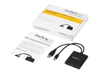 StarTech.com 2-Port Multi Monitor Adapter, Mini DisplayPort 1.2 to DisplayPort MST Hub, Dual 4K 30Hz, Windows Extended Desktop (MSTMDP122DP) - Video splitter - 2 x DisplayPort - desktop