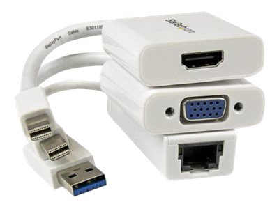 StarTech.com Macbook Air Accessories Kit - MDP to VGA / HDMI and USB 3.0 Gigabit Ethernet Adapter Bundle - Macbook Air Connectivity Kit (MACAMDPGBK) - Notebook accessories bundle - white