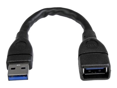 StarTech.com 6in Short USB 3.0 Extension Adapter Cable (USB-A Male to USB-A Female) - USB 3.1 Gen 1 (5Gbps) Port Saver Cable - Black (USB3EXT6INBK) - USB extension cable - USB Type A (F) to USB Type A (M) - USB 3.0 - 15.2 cm - molded - black - for P/N: 35FCREADBU3, HB30A4AIB, HB30C4AIB, HB31C4AB, SU2DUPERA11, USB3SAA3MBK